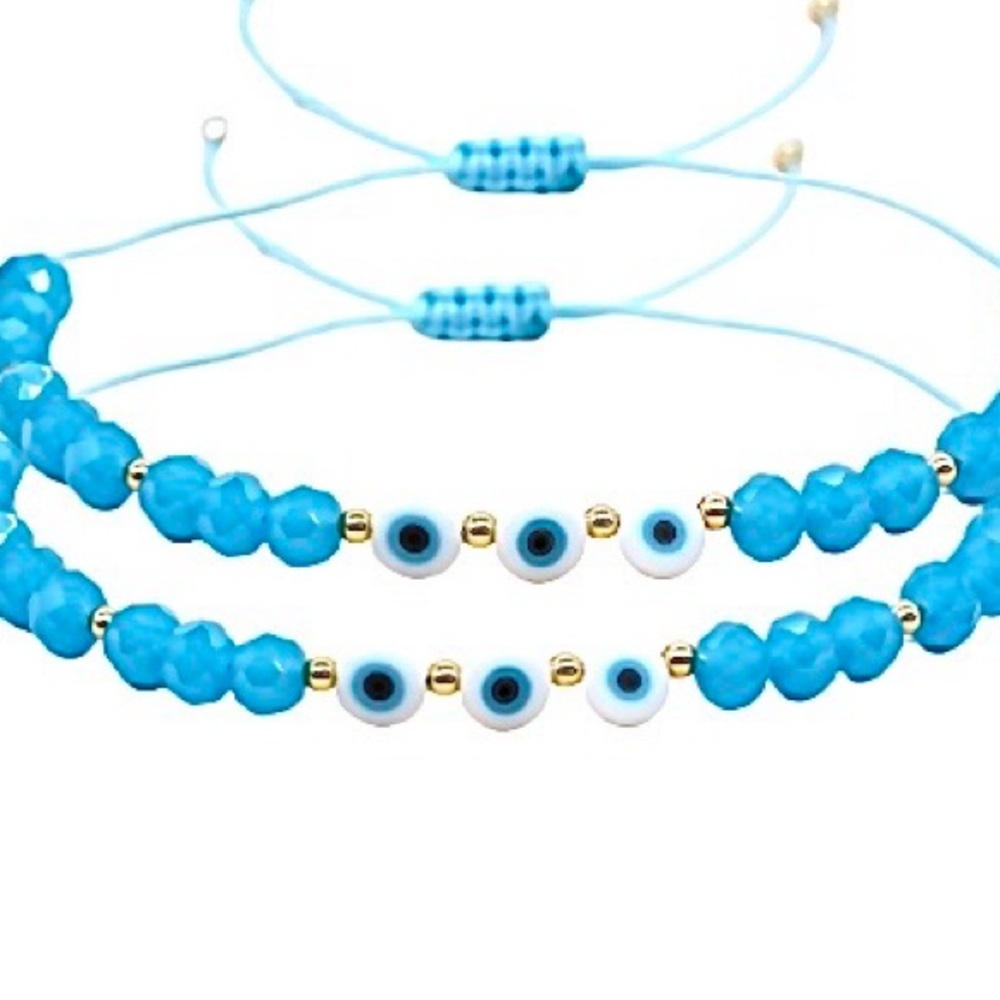 Evil Eye Bracelet Set Blue Beaded or Red String Good Energy Gift Protection